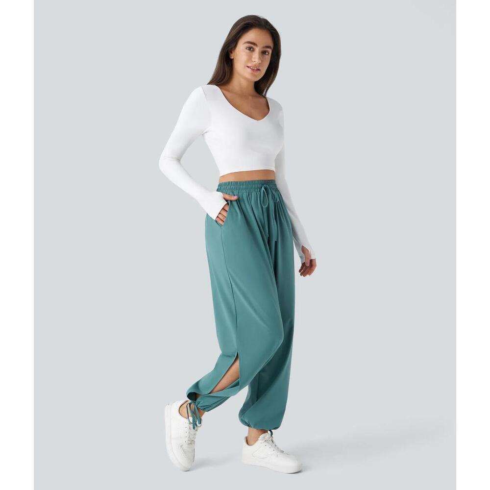NWT Halara High Waisted Drawstring Pocket Hem Casual Joggers Mineral Blue Size L - Picture 11 of 11